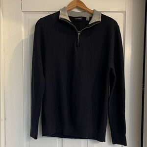 Tahari Men's Navy Zip-Up Sweater with Gray Collar Size Large